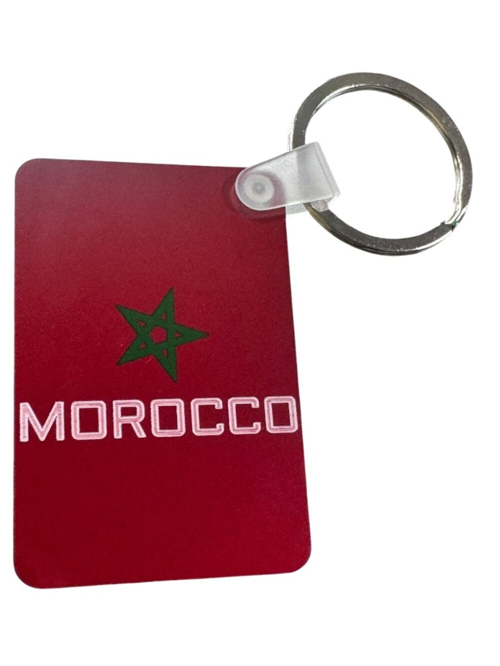 Morocco Flag Keychain, Red Rectangle with Green Star Design